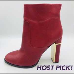 NEW! CALVIN KLEIN KARLIA BRICK RED LEATHER BOOTIES